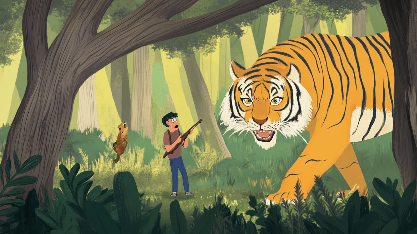 작은 토끼를 쫓다가 큰 호랑이를 놓친 사냥꾼