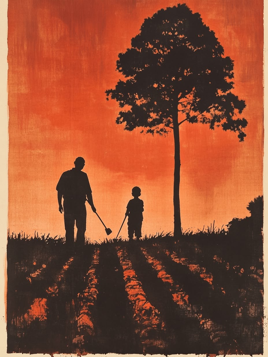 엄마 아빠의 발자국을 따라가는 아이